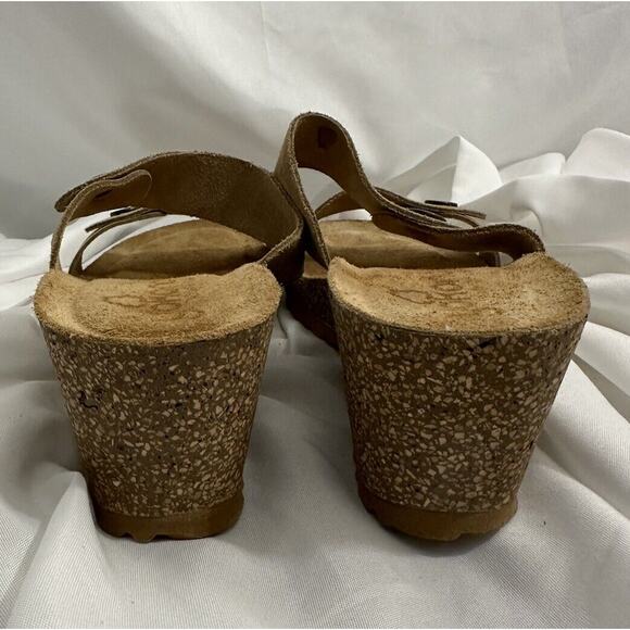 Yokono Women’s Suede Brown Tan Leather Wedge Sandals Slip On Sz 8 Spain - Picture 4 of 6